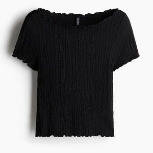 H&M Black Crinkle Textured Off-Shoulder top
